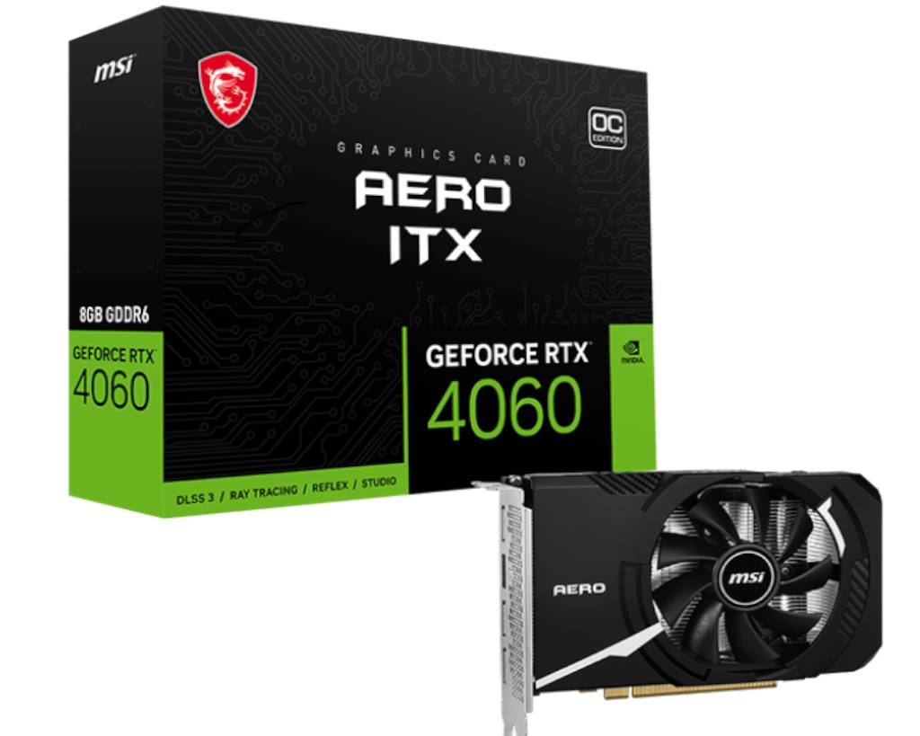 Видеокарта GeForce RTX 4060, 8Gb GDDR6 128bit, MSI RTX 4060 AERO ITX 8G OC, RTL