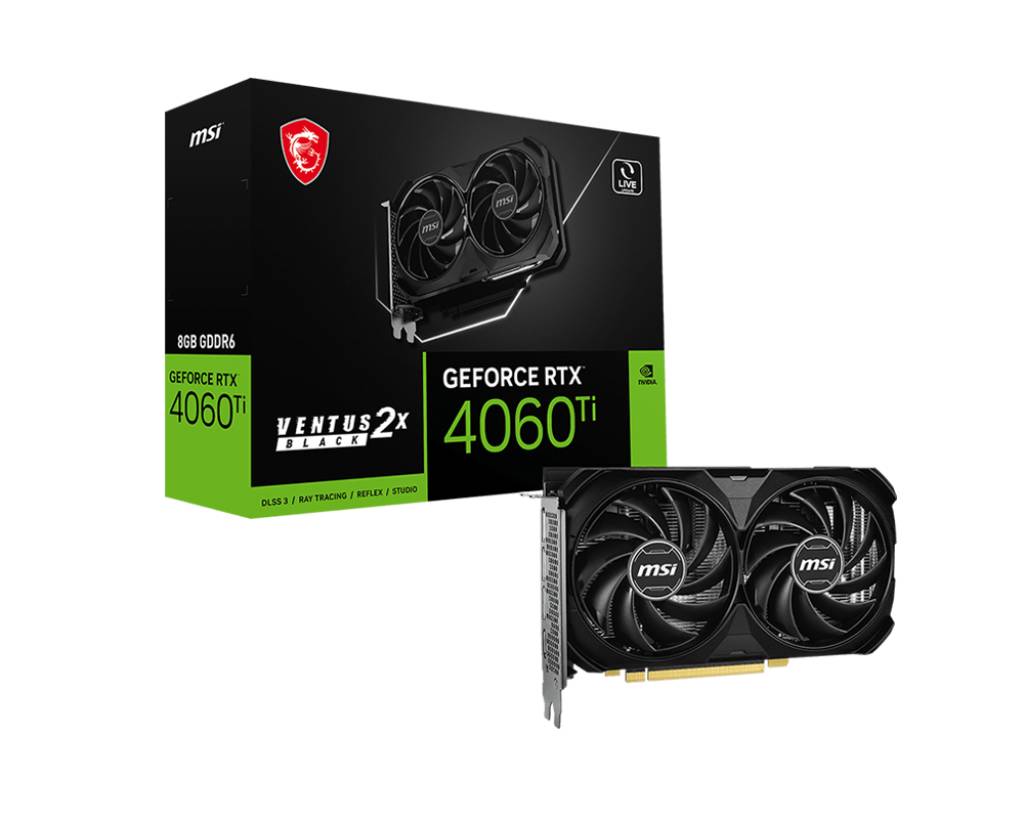 Видеокарта GeForce RTX 4060 Ti, 8Gb GDDR6 128bit, MSI RTX 4060 Ti 8G VENTUS 2X BLACK E1, RTL