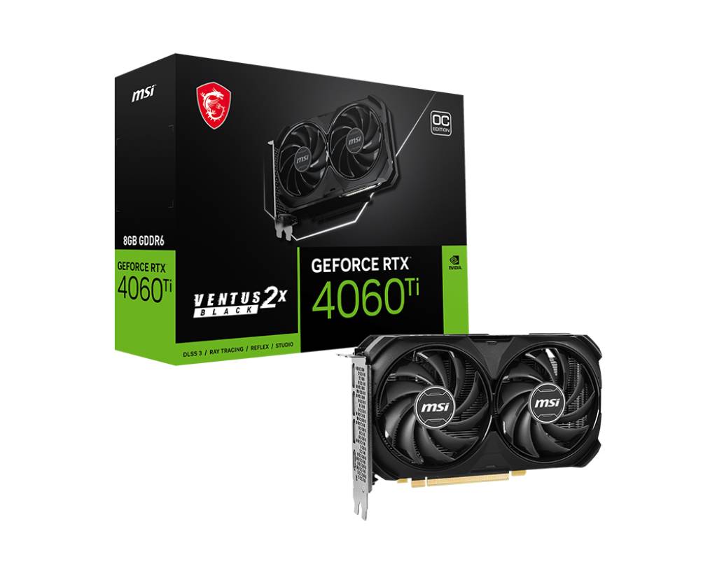 Видеокарта GeForce RTX 4060 Ti, 8Gb GDDR6 128bit, MSI RTX 4060 Ti VENTUS 2X BLACK 8G OC, RTL