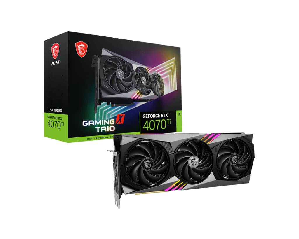 Видеокарта GeForce RTX 4070 Ti, 12Gb GDDR6X 192bit, MSI RTX 4070 Ti GAMING X TRIO 12G, RTL