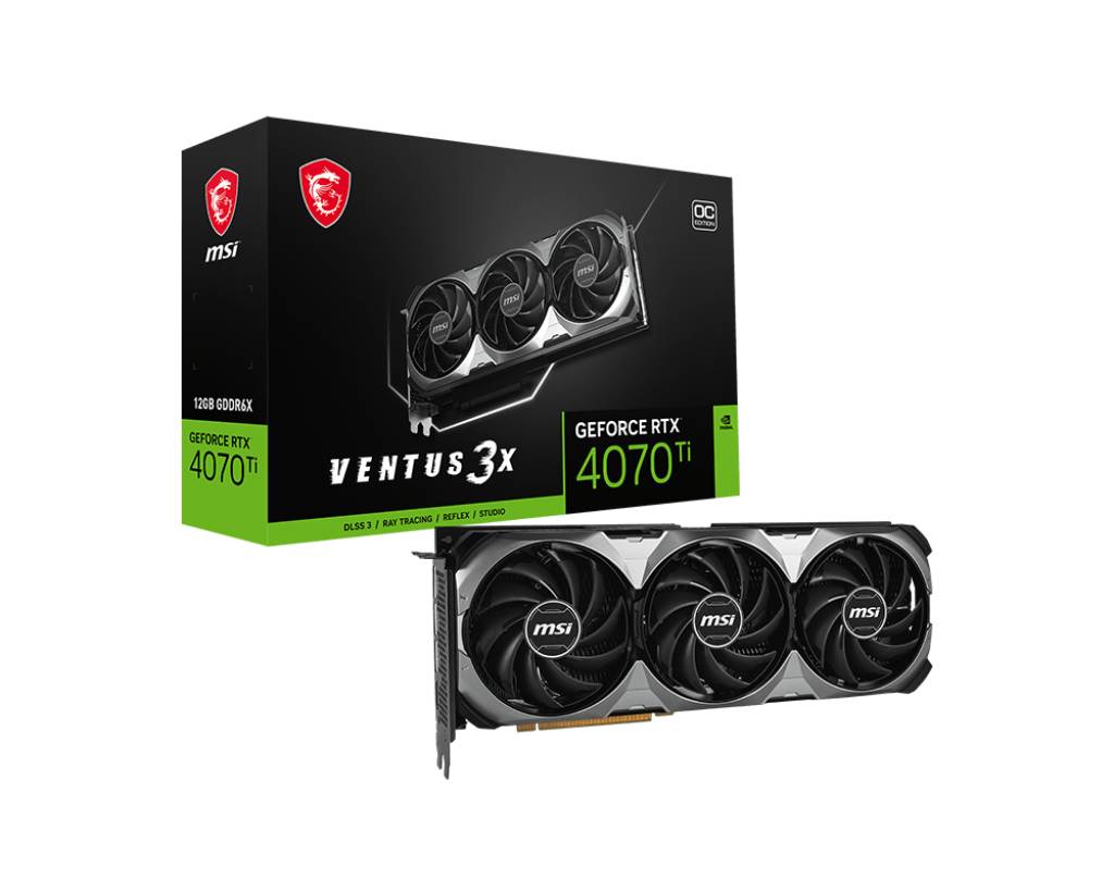 Видеокарта GeForce RTX 4070 Ti, 12Gb GDDR6X 192bit, MSI RTX 4070 Ti VENTUS 3X E1 12G OC, RTL