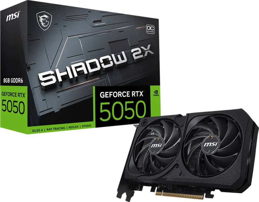 Видеокарта GeForce RTX 5050, 8Gb GDDR6 128bit, MSI RTX 5050 8G SHADOW 2X OC, RTL