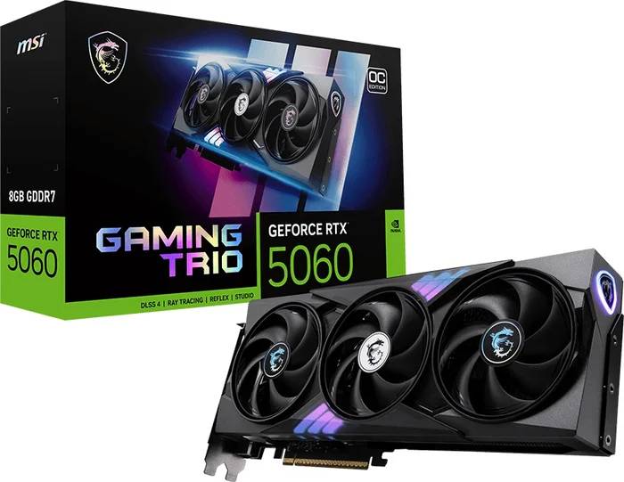 Видеокарта GeForce RTX 5060, 8Gb GDDR7 128bit, MSI RTX 5060 8G GAMING TRIO OC, RTL