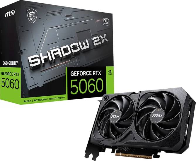 Видеокарта GeForce RTX 5060, 8Gb GDDR7 128bit, MSI RTX 5060 8G SHADOW 2X OC, RTL
