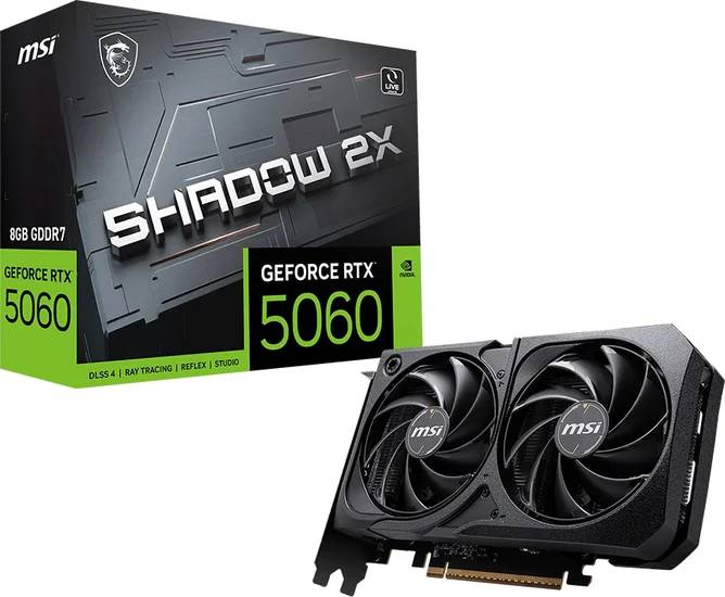 Видеокарта GeForce RTX 5060, 8Gb GDDR7 128bit, MSI RTX 5060 8G SHADOW 2X, RTL