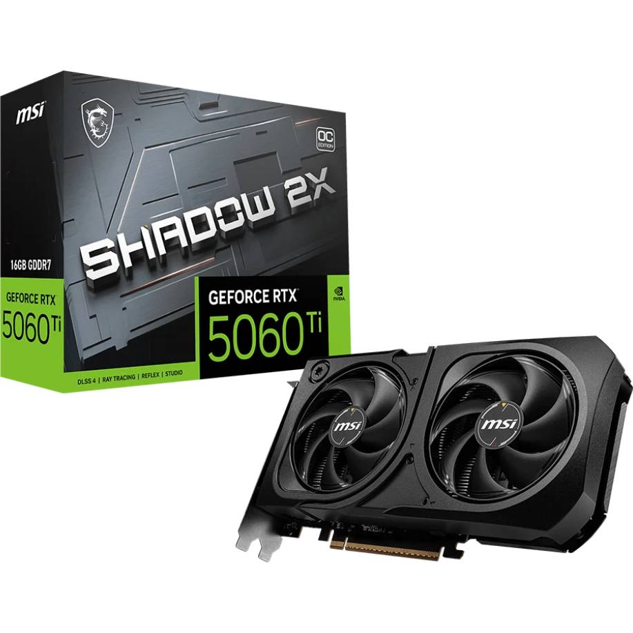 Видеокарта GeForce RTX 5060Ti, 16Gb GDDR7 128bit, MSI RTX 5060 Ti 16G SHADOW 2X OC PLUS, RTL
