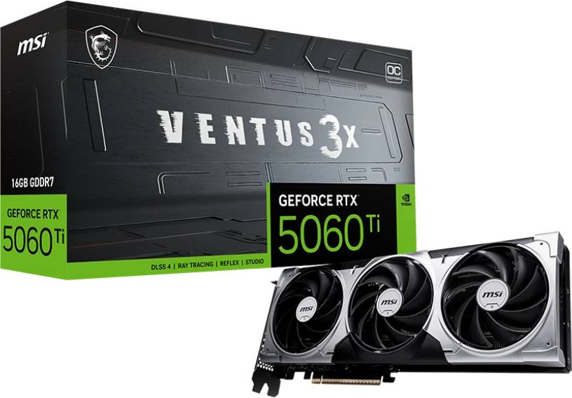 Видеокарта GeForce RTX 5060Ti, 16Gb GDDR7 128bit, MSI RTX 5060 Ti 16G VENTUS 3X OC, RTL