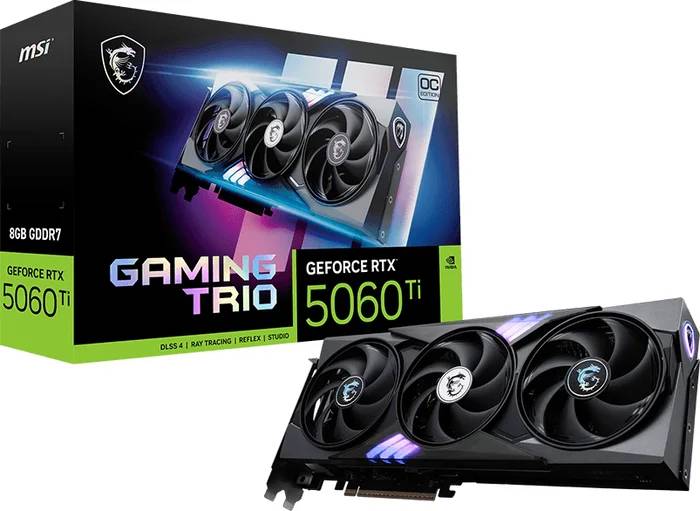Видеокарта GeForce RTX 5060Ti, 8Gb GDDR7 128bit, MSI RTX 5060 Ti 8G GAMING TRIO OC, RTL