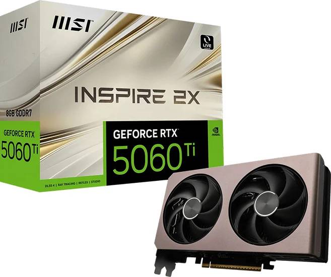 Видеокарта GeForce RTX 5060Ti, 8Gb GDDR7 128bit, MSI RTX 5060 Ti 8G INSPIRE 2X, RTL
