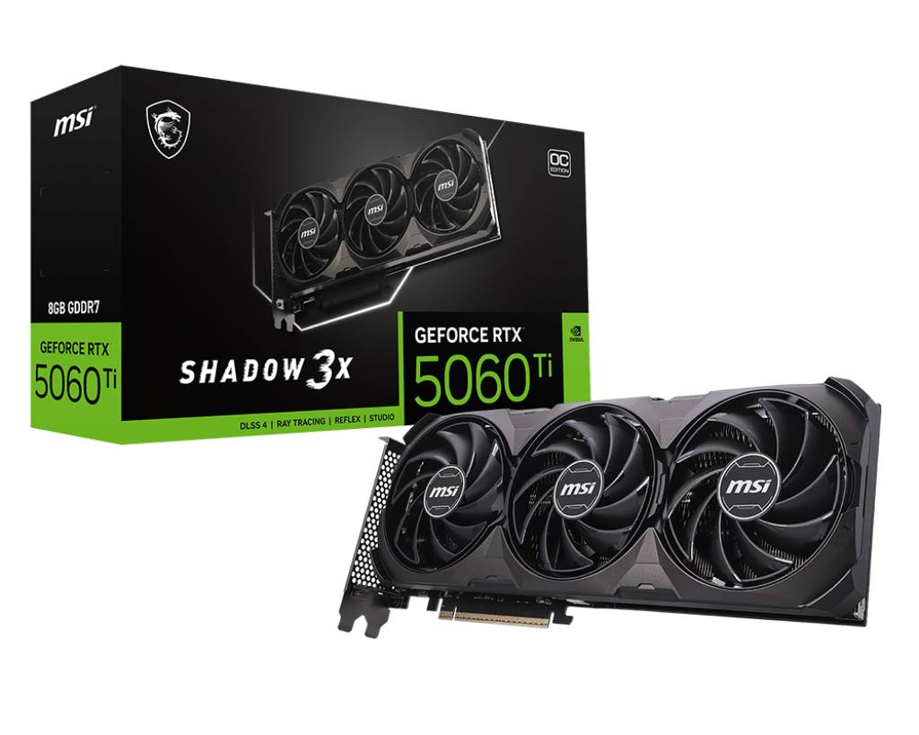 Видеокарта GeForce RTX 5060Ti, 8Gb GDDR7 128bit, MSI RTX 5060 Ti 8G SHADOW 3X OC CLASSIC, RTL