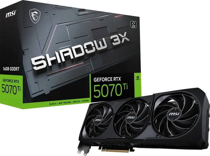 Видеокарта GeForce RTX 5070 Ti, 16Gb GDDR7 256bit, MSI RTX 5070 Ti 16G Shadow 3X, RTL