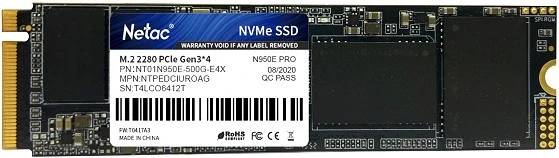 500Gb SSD Netac N950E Pro NT01N950E-500G-E4X, (3500/2200), NVMe M.2, OEM