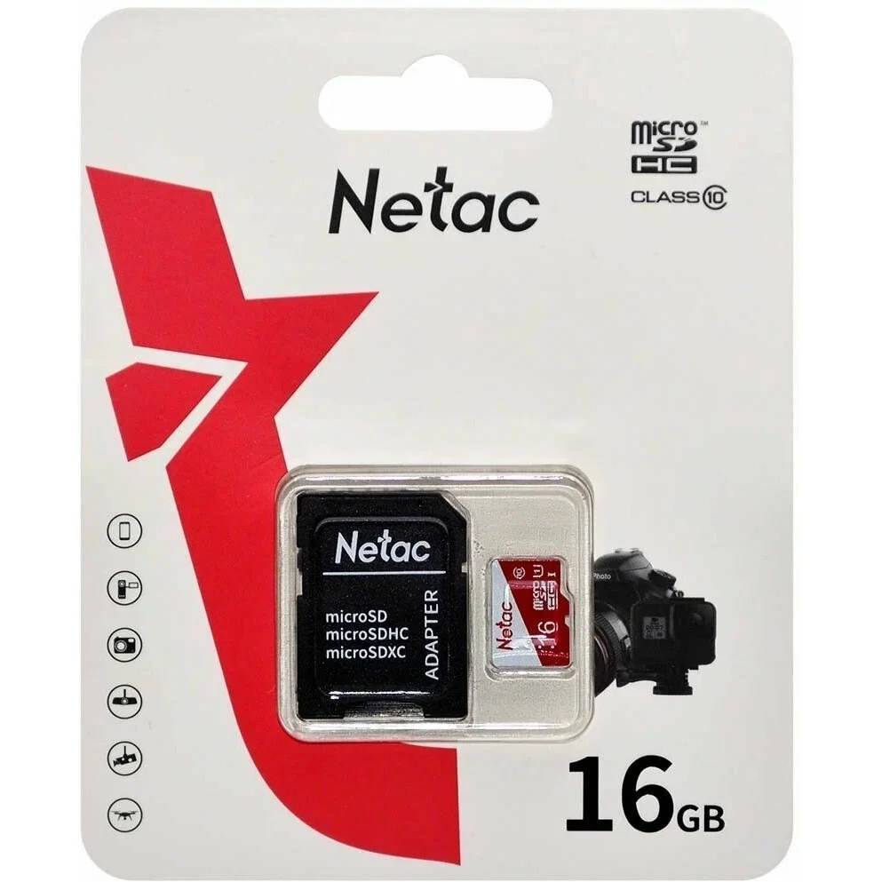 Карта памяти 16Gb Netac P500 ECO NT02P500ECO-016G-R, SD Micro, SDHC Class 10, UHS-I U1, адаптер
