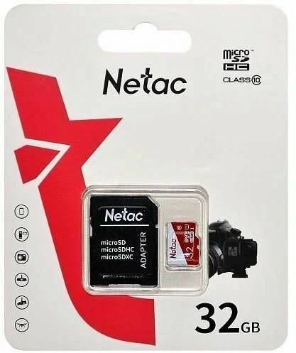 Карта памяти 32Gb Netac P500 ECO NT02P500ECO-032G-R, SD Micro, SDHC Class 10, UHS-I U1, адаптер