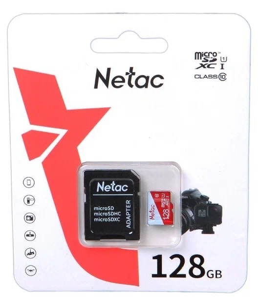 Карта памяти 128Gb Netac P500 ECO NT02P500ECO-128G-R, SD Micro, SDXC Class 10, UHS-I U1, адаптер