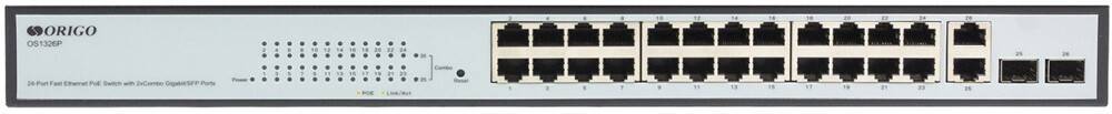 Коммутатор ORIGO OS1326P/280W/A1A, 24xLAN 100Mbps, 2xCombo (1Gbps/SFP), PoE+
