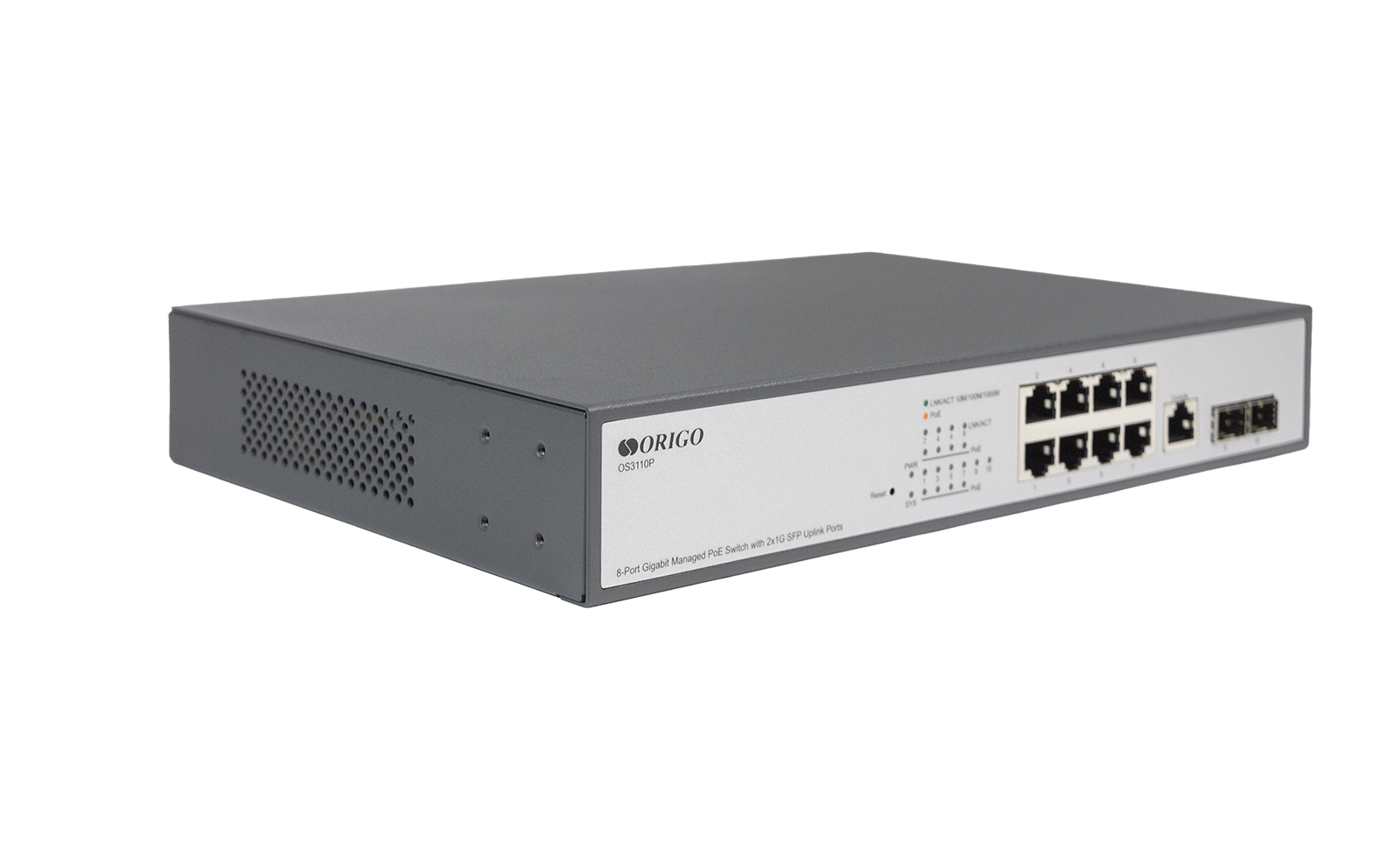 Коммутатор ORIGO OS3110P/135W/A1A, 8xLAN 1Gbps, 2xCombo (1Gbps/SFP), PoE