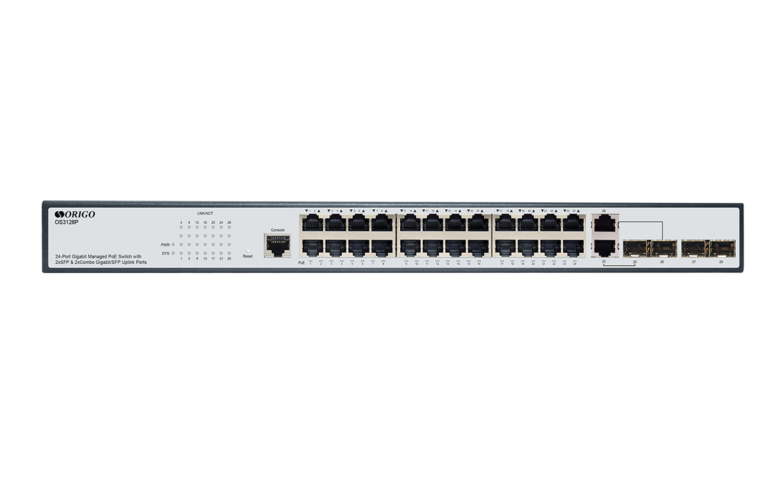 Коммутатор ORIGO OS3128P/250W/A1A, 24xLAN 1Gbps, 2xSFP, 2 combo (1Gbps/SFP), PoE