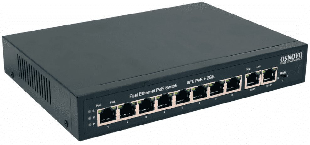 Коммутатор Osnovo SW-20820(120W), 8xLAN 100Mbps, 2xLAN 1Gbps