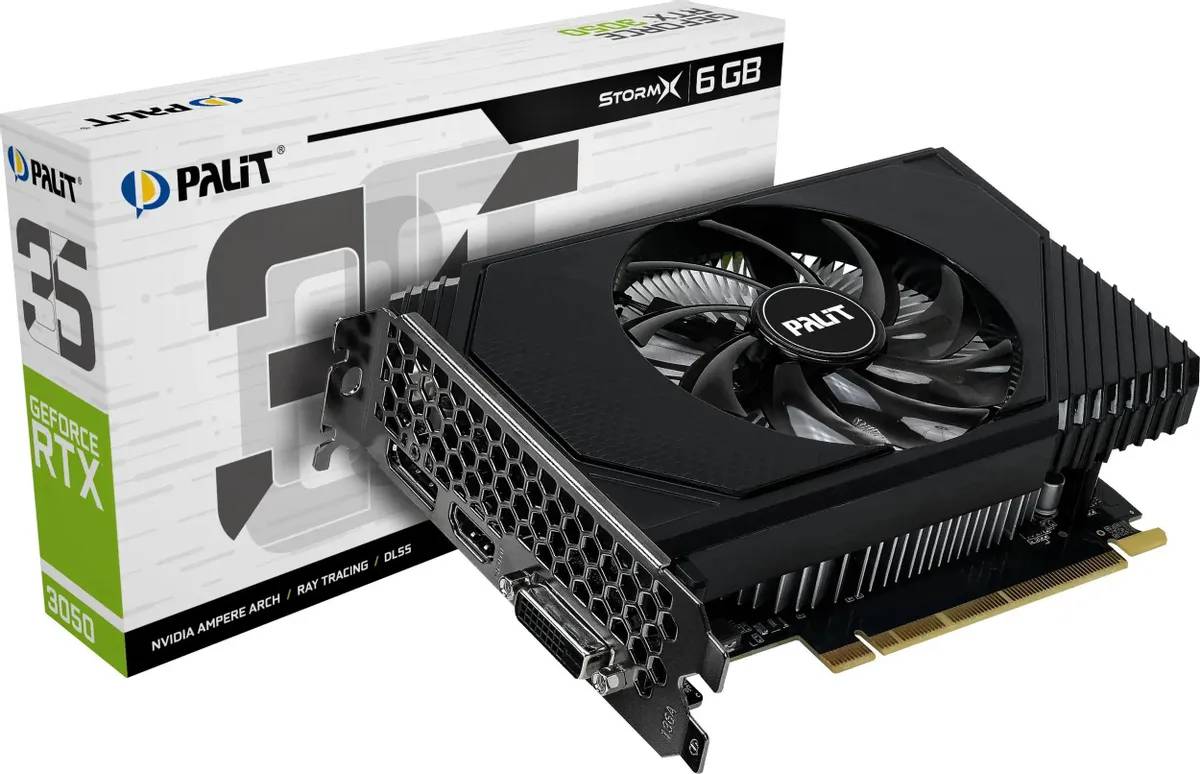 Видеокарта GeForce RTX 3050, 6Gb GDDR6 96bit, Palit STORMX NE63050018JE-1072F, RTL