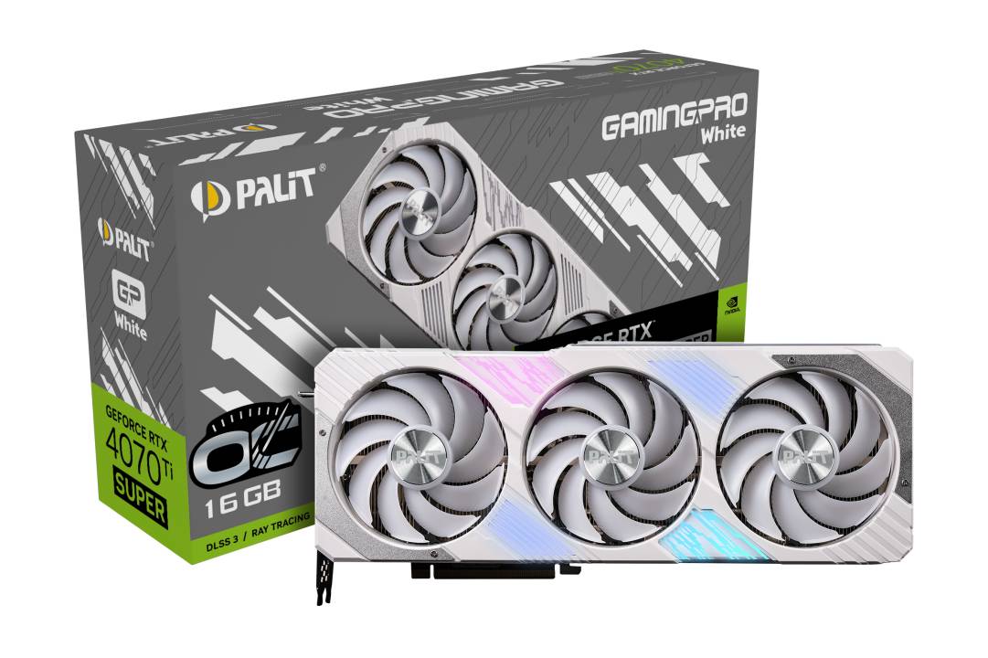 Видеокарта GeForce RTX 4070 Ti Super, 16Gb GDDR6X 256bit, Palit GamingPro White OC NED47TST19T2-1043W, RTL