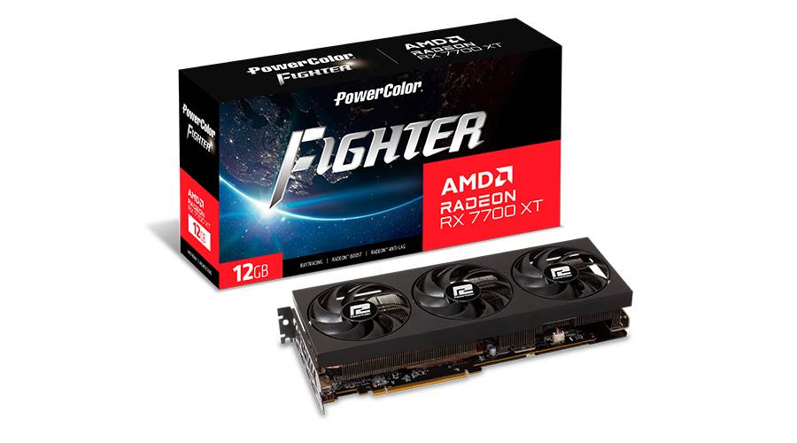 Видеокарта Radeon RX 7700 XT, 12Gb GDDR6 192bit, PowerColor Fighter RX7700XT 12G-F/OC, RTL