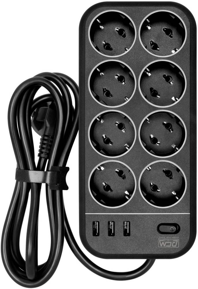 Сетевой фильтр 3м 8 розеток Powercom SP-08 USB03AB черный