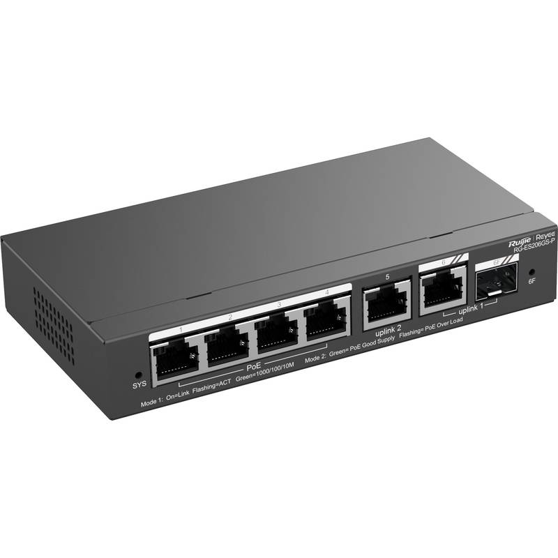 Коммутатор Reyee RG-ES206GS-P, 6xLAN 1Gbps, 1xSFP, PoE