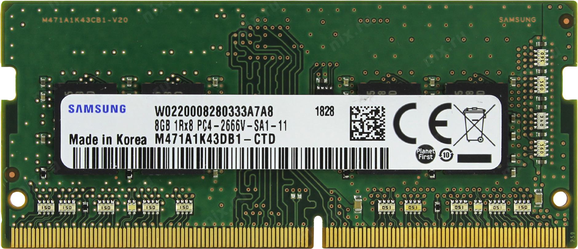 Оперативная память для ноутбука 8Gb Samsung M471A1K43DB1-CTD, SODIMM DDR IV, PC-21300, 2666MHz