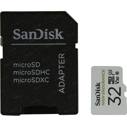 Карта памяти 32Gb SanDisk High Endurance SDSQQNR-032G-GN6IA, SD Micro, SDHC Class 10, UHS-I U3, переходник
