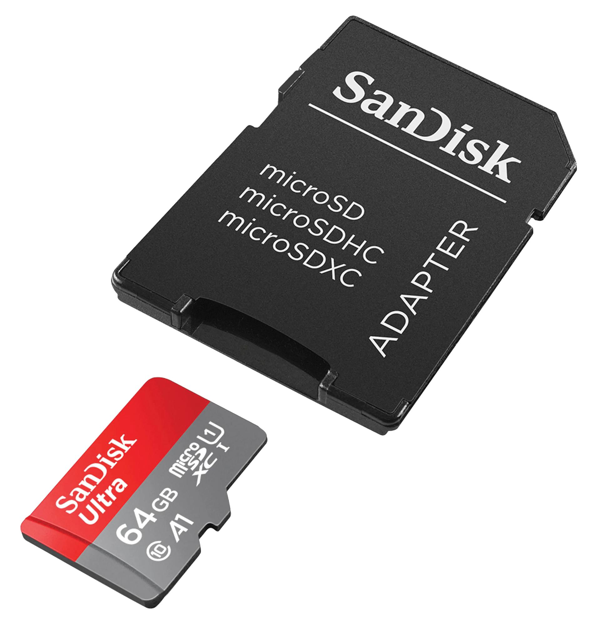 Карта памяти 64Gb SanDisk Ultra SDSQUAB-064G-GN6MA, SD Micro, SDXC Class 10, UHS-I U1, переходник
