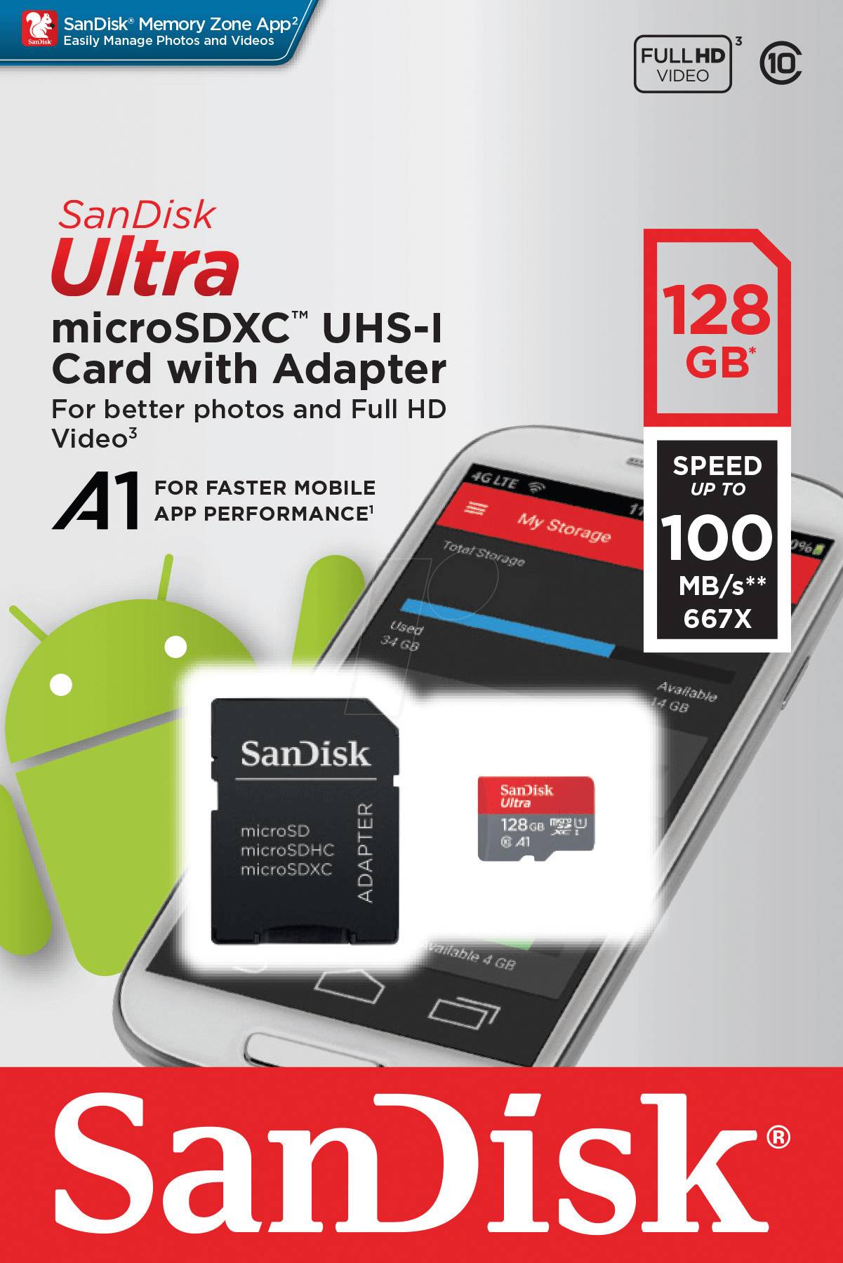 128Gb SanDisk Ultra SDSQUAR-128G-GN6MA, micro SD, SDXC UHS-I, U1