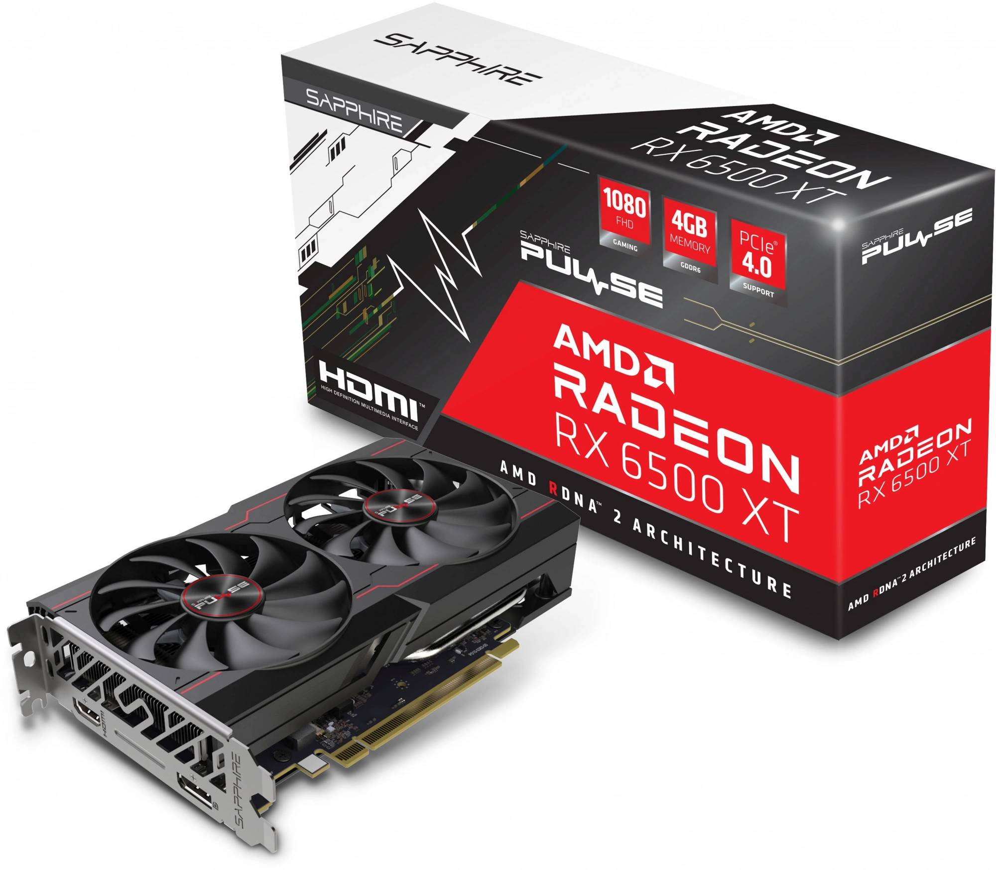 Видеокарта Radeon RX 6500 XT, 4Gb GDDR6 64bit, Sapphire Pulse (11314-07-20G), RTL