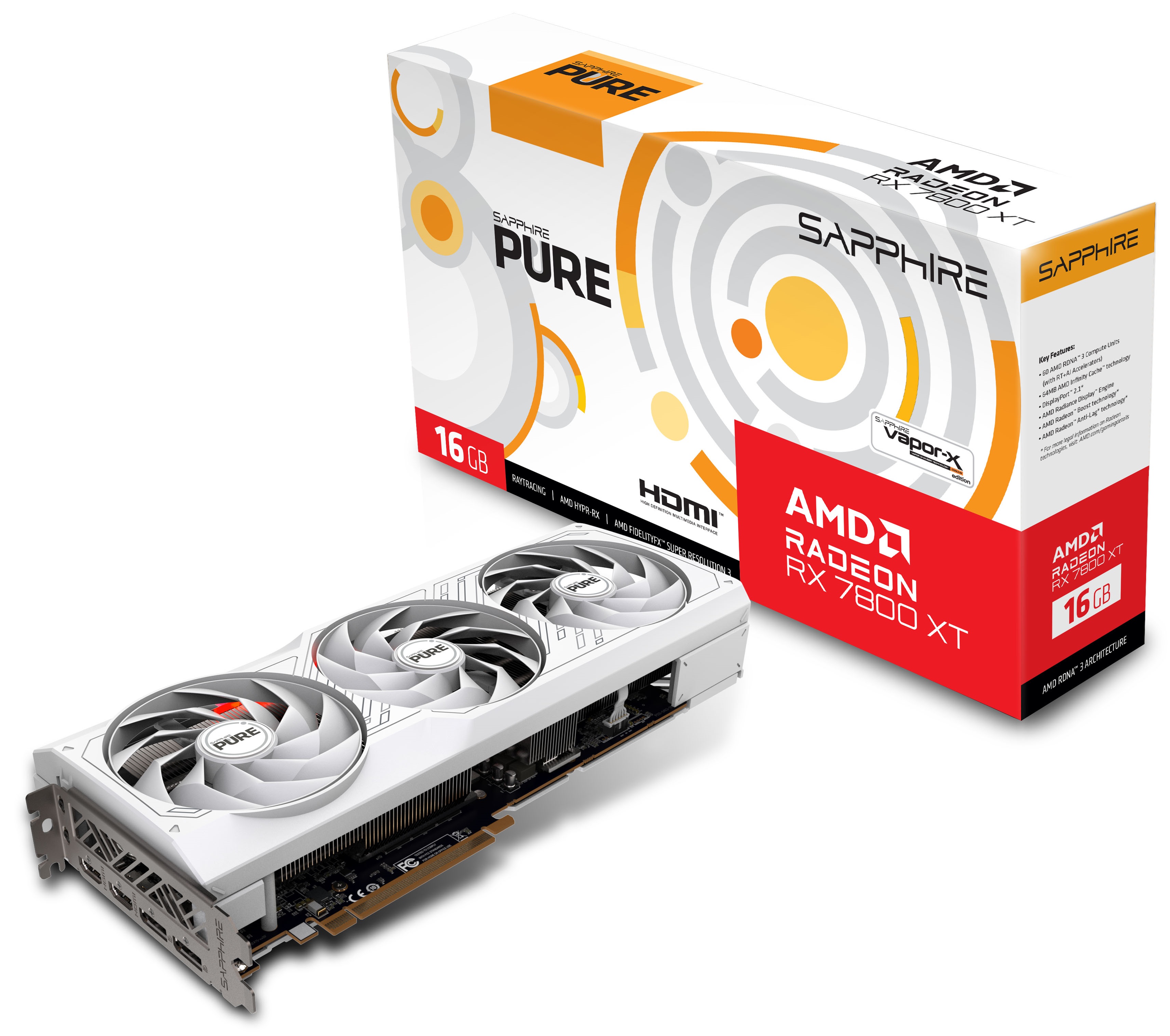 Видеокарта Radeon RX 7800 XT, 16Gb GDDR6 256bit, Sapphire Pure 11330-03-20G, RTL