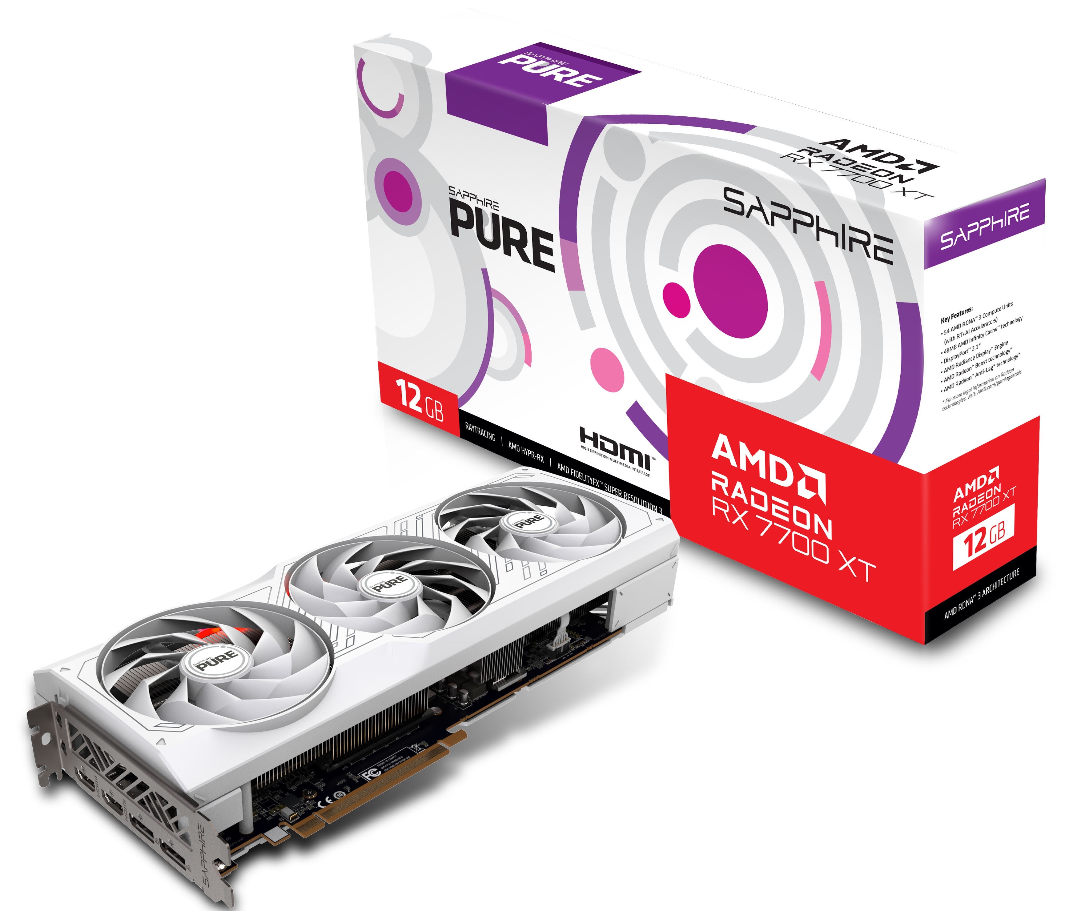 Видеокарта Radeon RX 7700 XT, 12Gb GDDR6 192bit, Sapphire Pure 11335-03-20G, RTL
