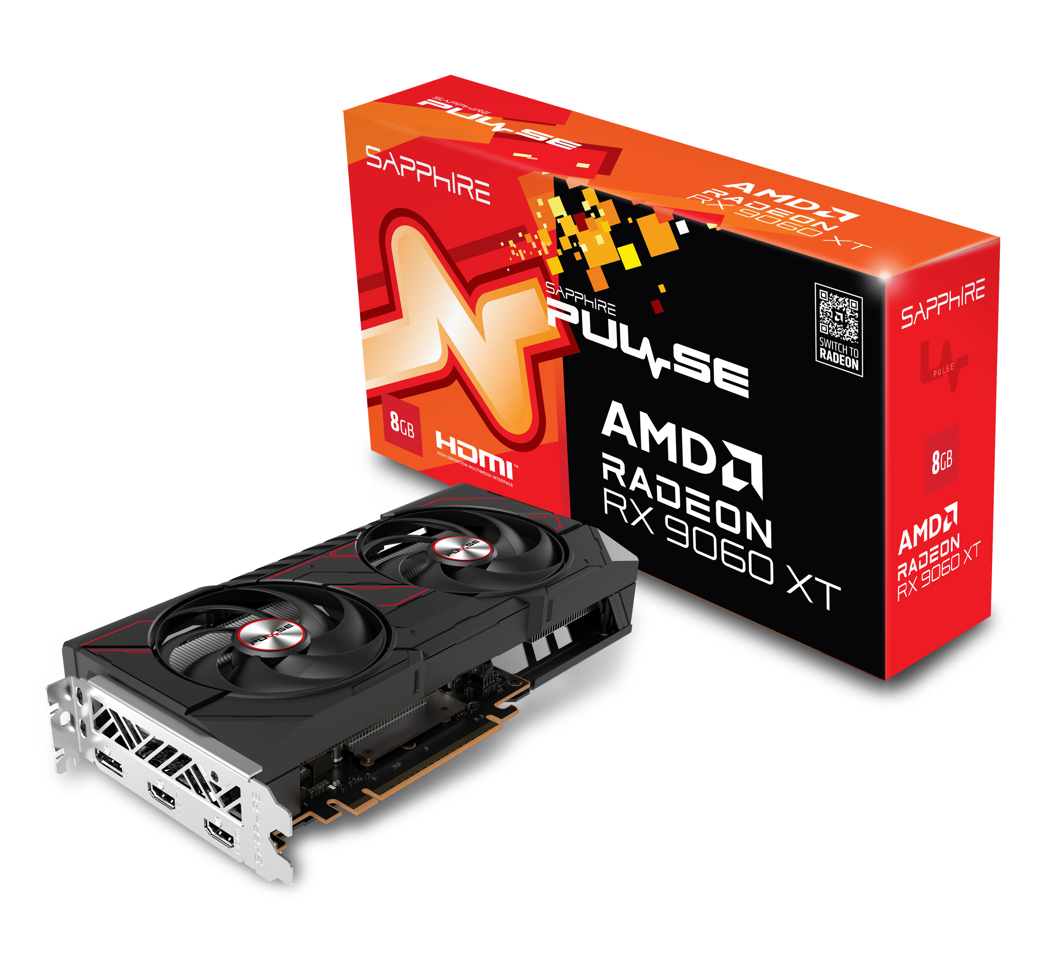 Видеокарта Radeon RX 9060 XT, 8Gb GDDR6 128bit, Sapphire RX 9060 XT PULSE 8GB (11350-04-20G), RTL