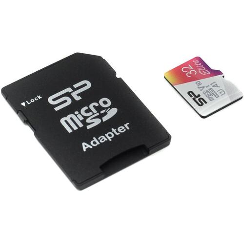 Карта памяти 32Gb Silicon Power Elite SP032GBSTHBV1V20SP, SD Micro, SDHC Class10, UHS-I U1, адаптер