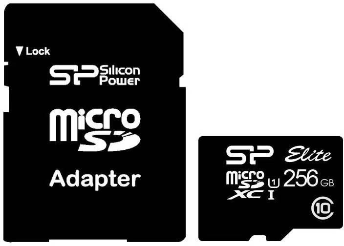 Карта памяти 256Gb Silicon Power Elite SP256GBSTXBU1V10SP, SD Micro, SDXC Class 10, UHS-I U1, адаптер