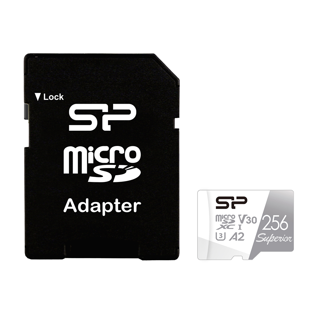 Карта памяти 256Gb Silicon Power Superior SP256GBSTXDA2V20SP, SD Micro, SDXC Class 10, UHS-I U3, адаптер