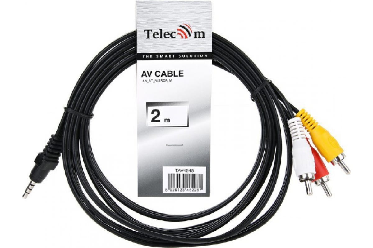 Кабель Jack3.5 4pin (M) - 3xRCA (M) Telecom TAV4545-2M, 2м, черный