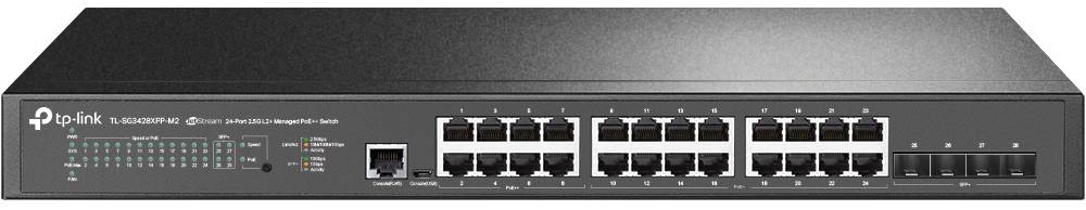 Коммутатор TP-Link TL-SG3428XPP-M2, 24xLAN 2.5Gbps (16xPoE+, 8xPoE++), 4xSFP+ 10Gbps