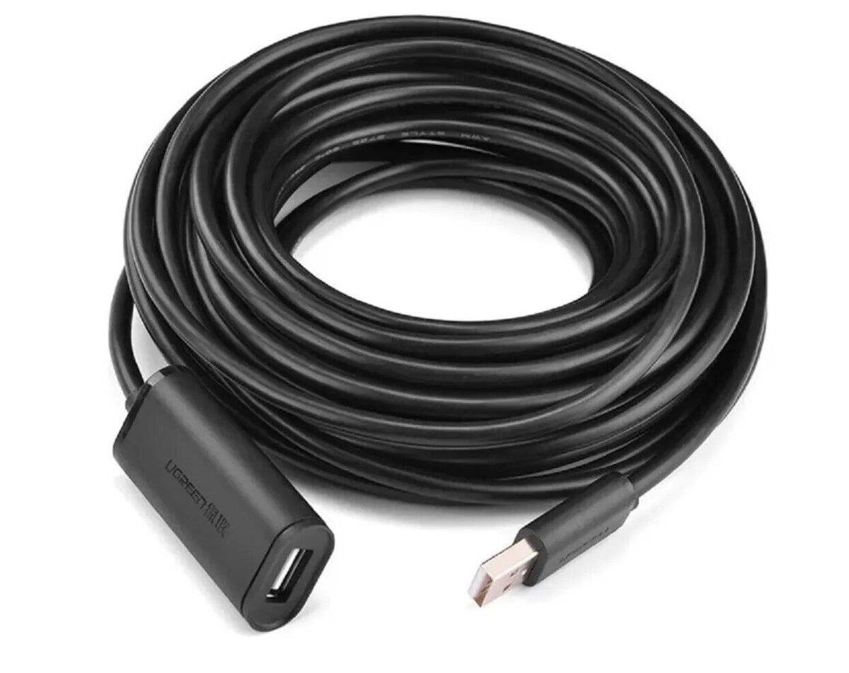 Кабель USB2.0 (M) - USB2.0 (F), 10м, Ugreen US121 (10321), черный