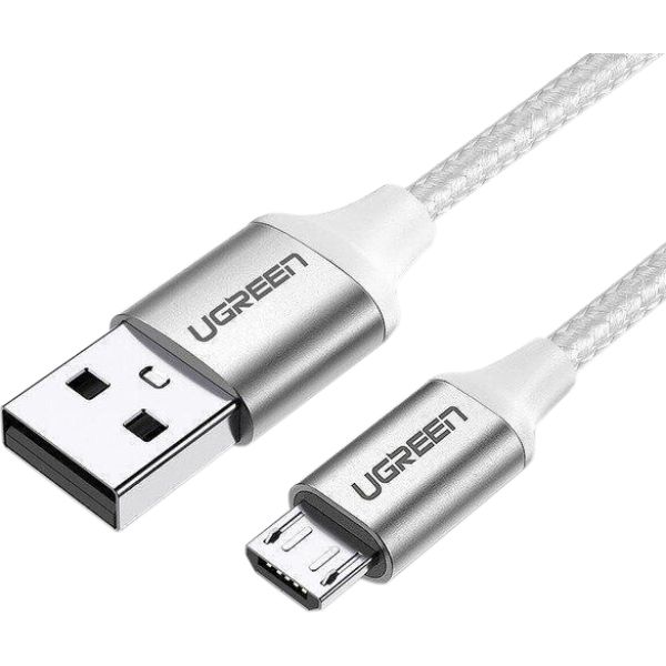 Кабель USB2.0 (M) - microUSB2.0 (M), 2м, Ugreen US290 60153, белый, оплетка