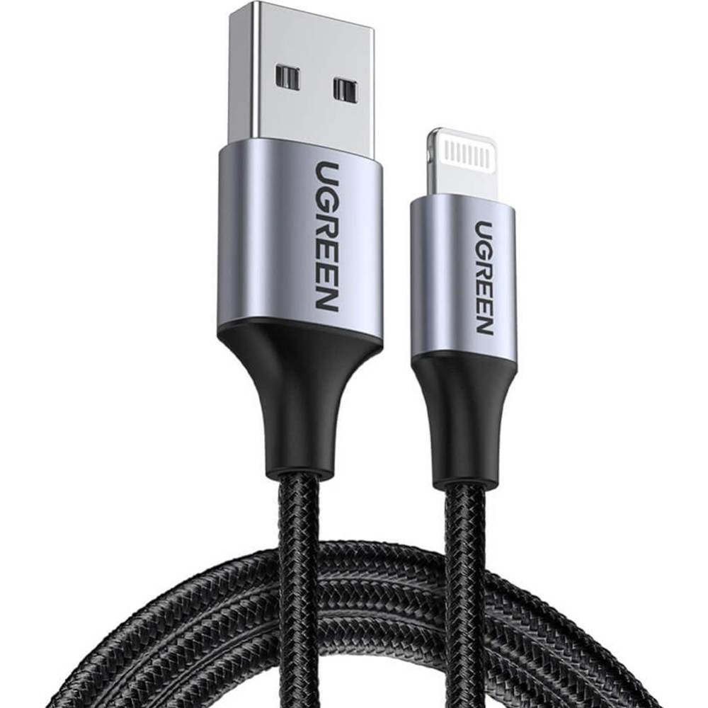 Кабель Lightning (M) - USB2.0 (M), 1.5м, Ugreen US199 60157, серый/черный
