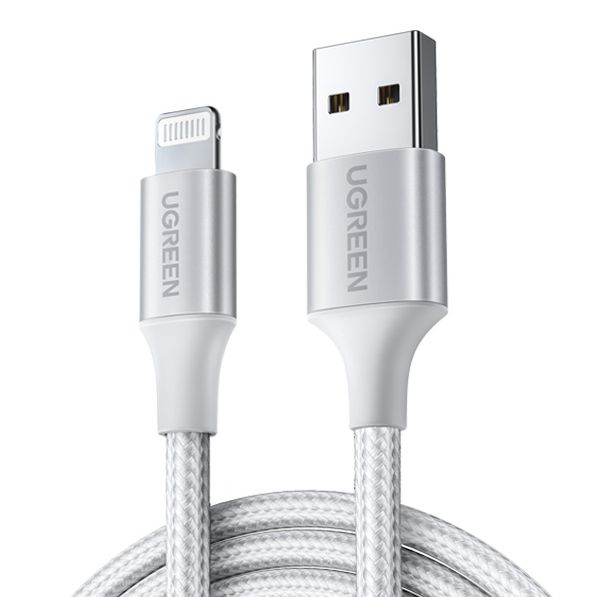 Кабель Lightning (M) - USB2.0 (M), 2м, Ugreen US199 60163, белый/серебристый