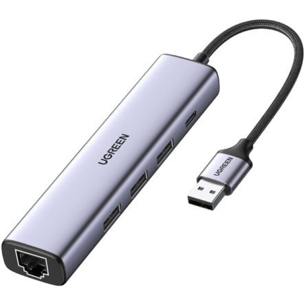 Разветвитель USB Ugreen CM475 60554, USB3.0 - USB Type-С, 3xUSB3.0, LAN, серый