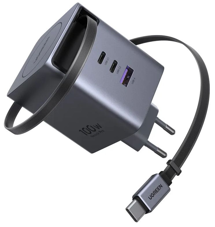 СЗУ Ugreen X616 65828, Gray, USB Type-A, 2xUSB Type-C, 100W