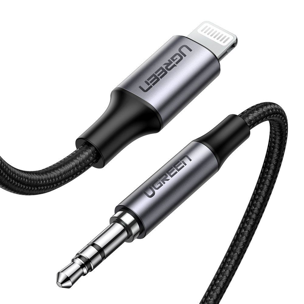 Кабель Lightning (M) - Jack3.5 (M) 1м, Ugreen US315 70509, Gray, оплетка