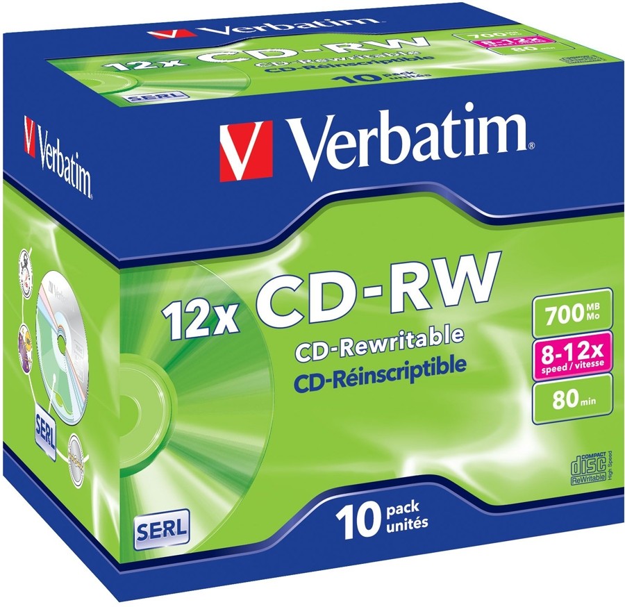 CD-RW disk 12x/700Mb Verbatim 10шт Jewel Case 43148