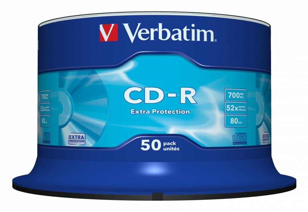 CD-R disk 52x/700Mb Verbatim Extra Protection 50шт CakeBox 43351